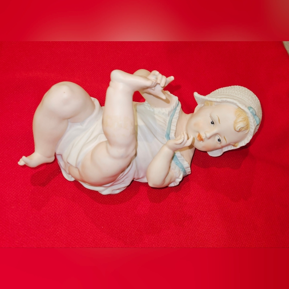 Gebruder Heubach German Porcelain Bisque Laying Piano Baby Approx 10" E.U.C.